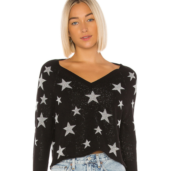 Chaser Sweaters - CHASER Intarsia V Neck Pullover Black w/Stars NWT